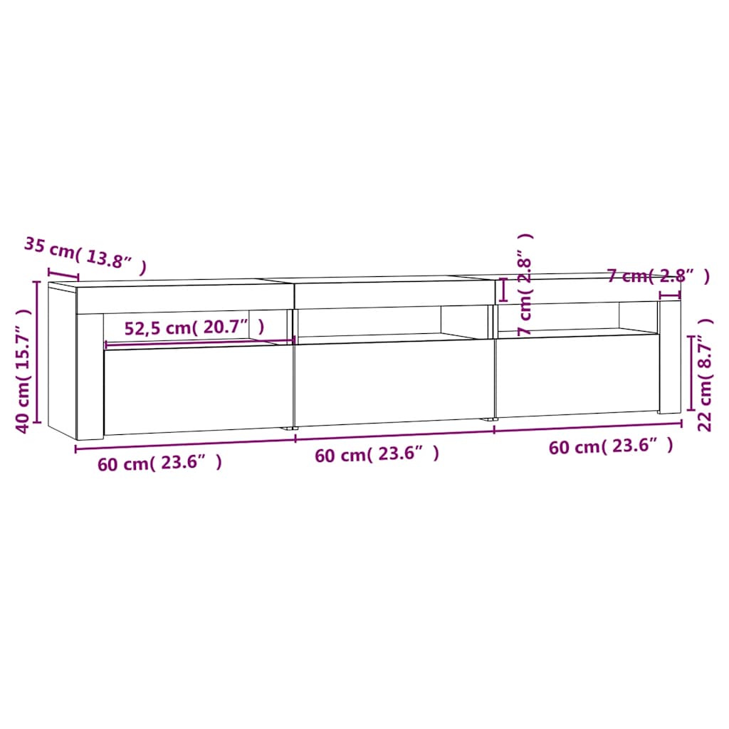 Meuble TV vidaXL avec lumières LED Blanc 180x35x40 cm