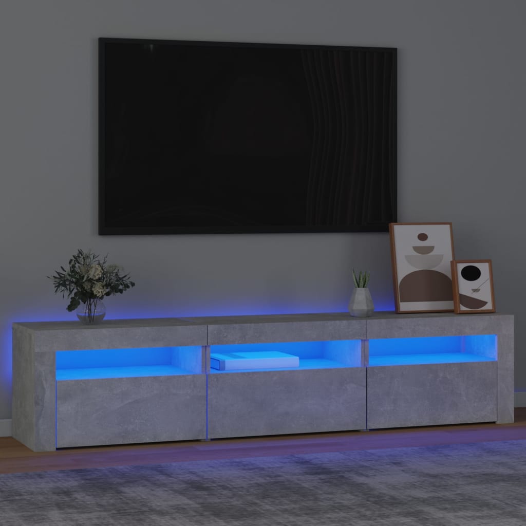 Meuble TV vidaXL avec lumières LED gris béton 180x35x40 cm
