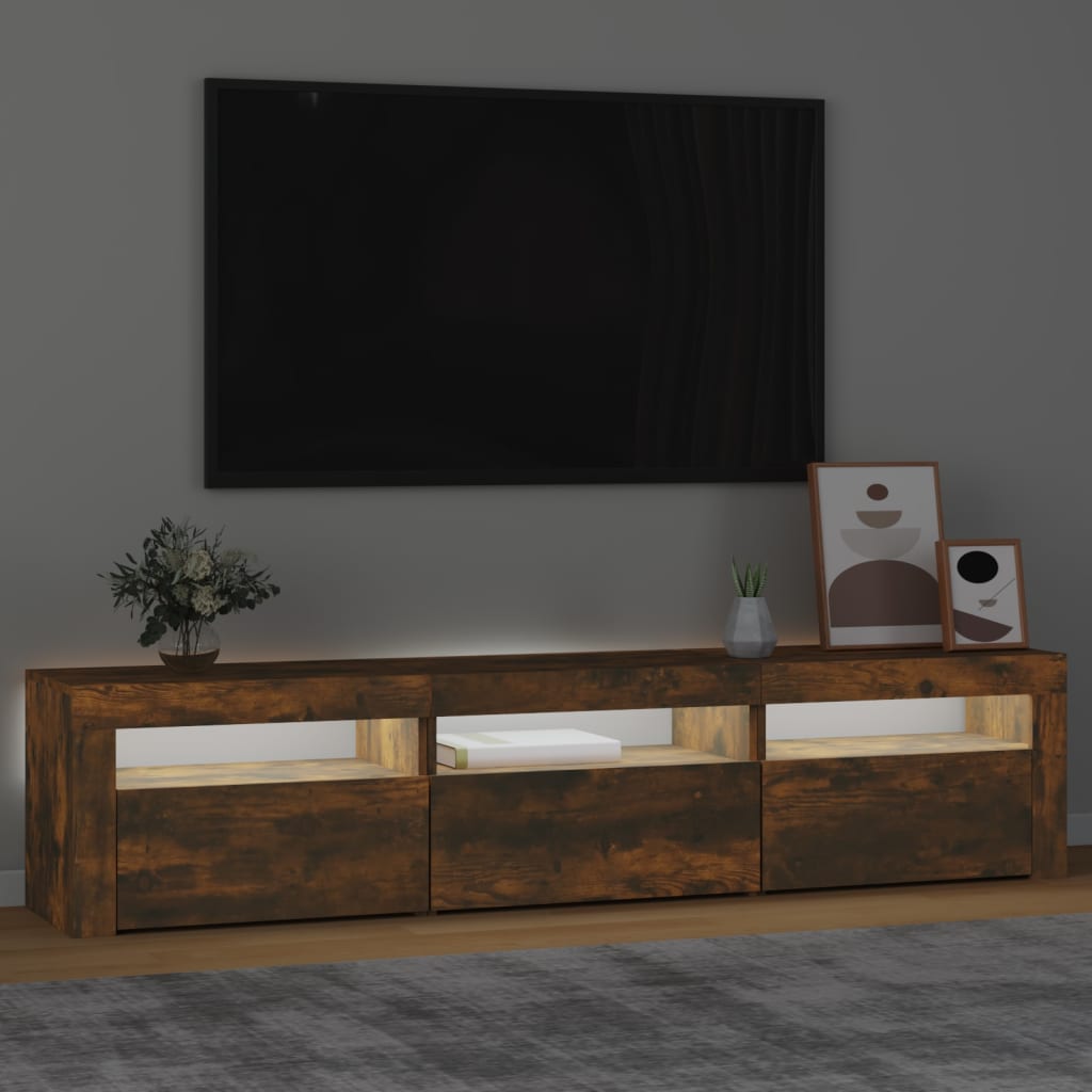 Meuble TV vidaXL avec lumières LED chêne fumé 180x35x40 cm