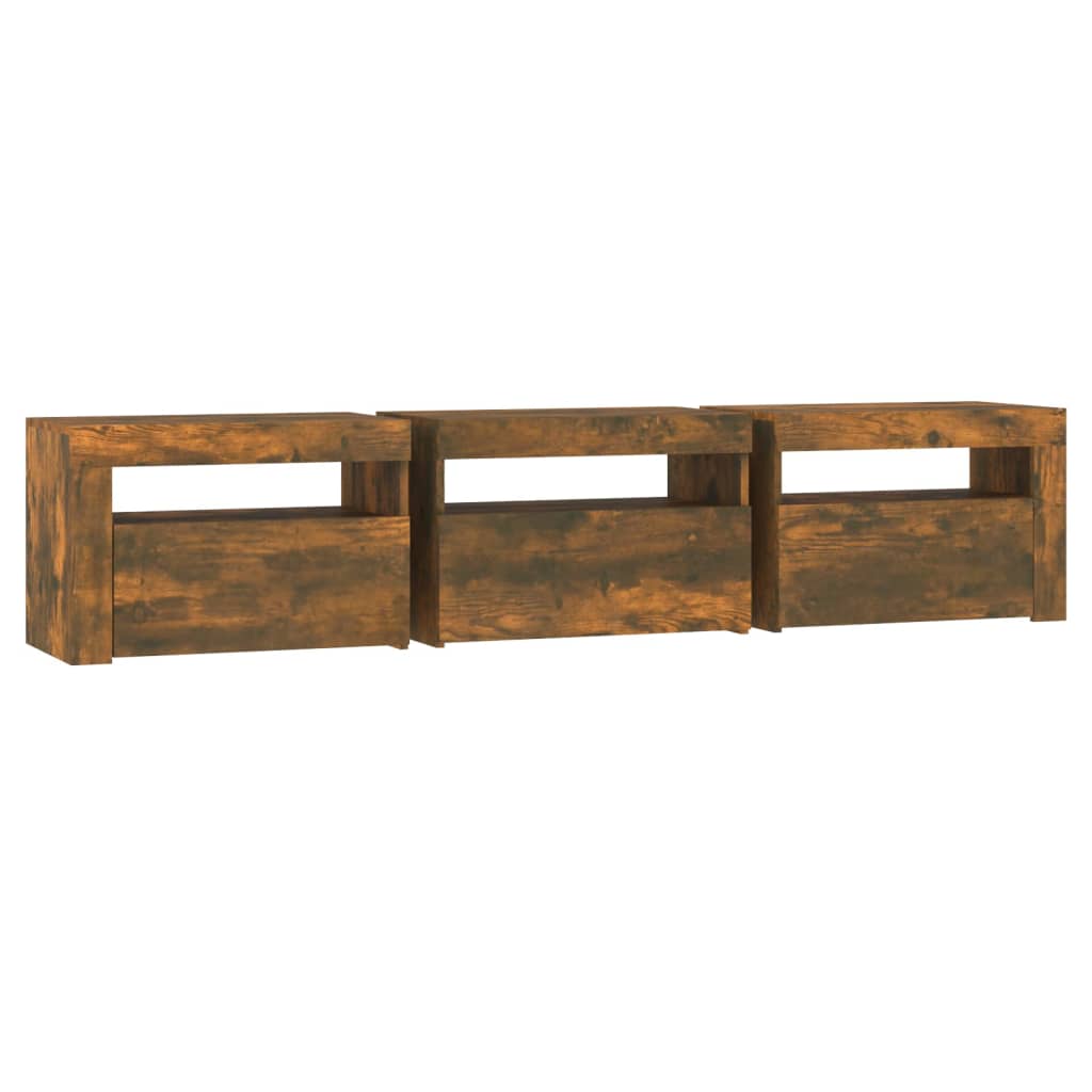 Meuble TV vidaXL avec lumières LED chêne fumé 180x35x40 cm