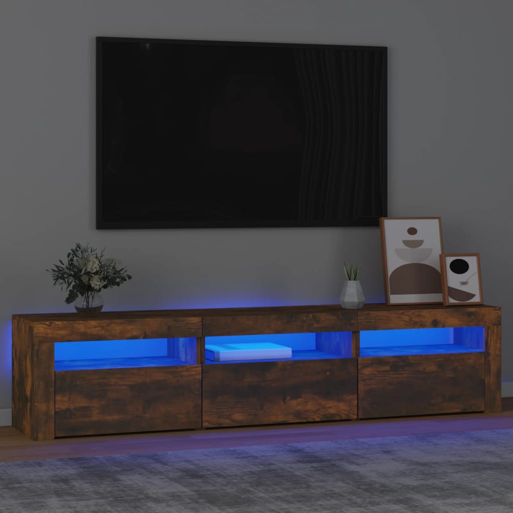 Meuble TV vidaXL avec lumières LED chêne fumé 180x35x40 cm