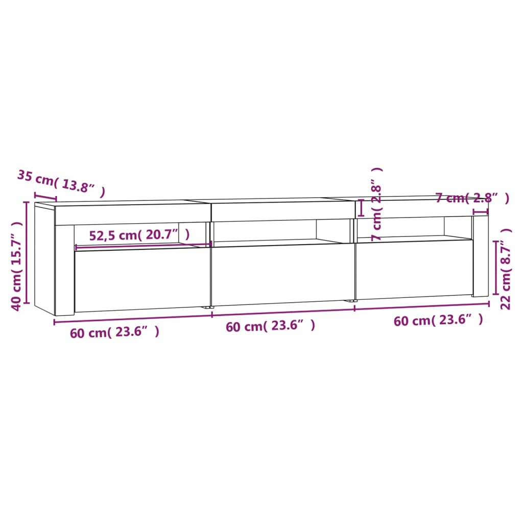 Meuble TV vidaXL avec lumières LED gris Sonoma 180x35x40 cm