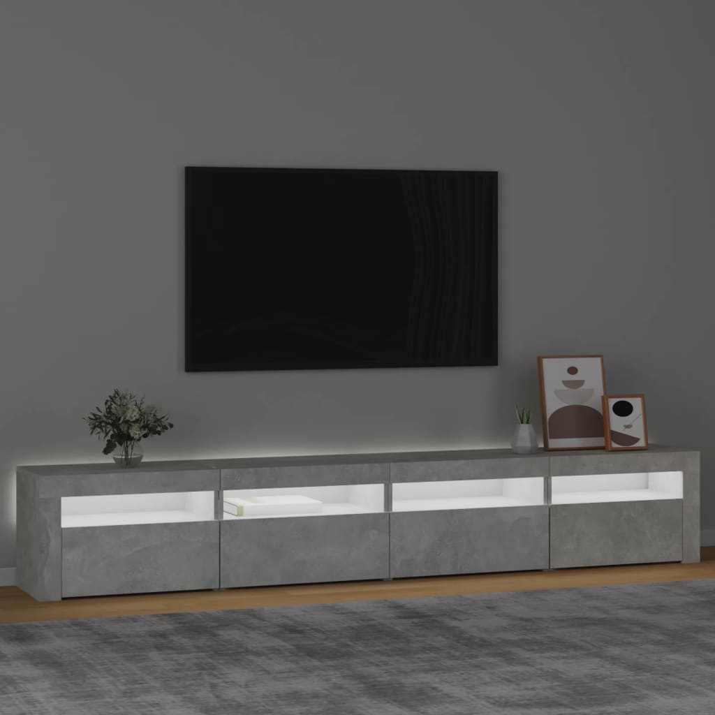 Meuble TV vidaXL avec lumières LED gris béton 240x35x40 cm