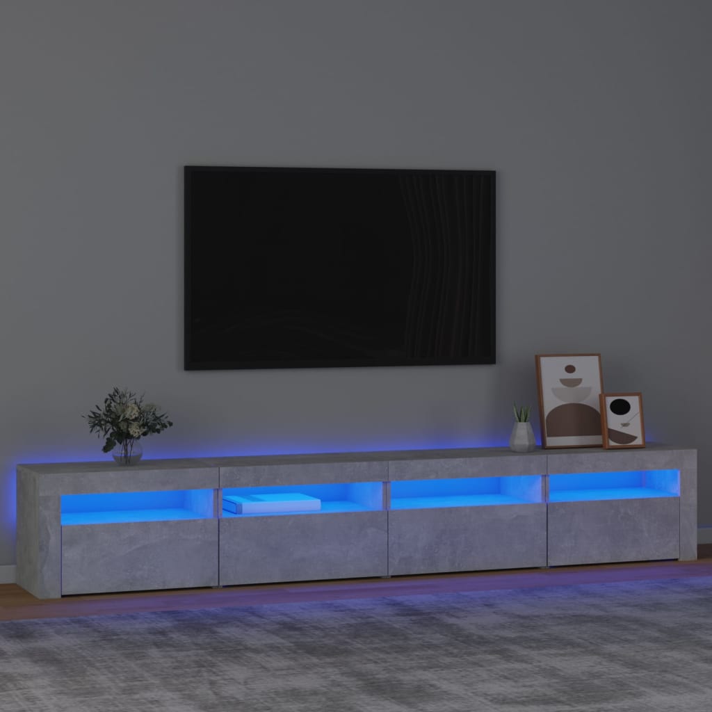 Meuble TV vidaXL avec lumières LED gris béton 240x35x40 cm