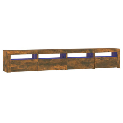 vidaXL Meuble TV avec lumières LED chêne fumé 240x35x40 cm