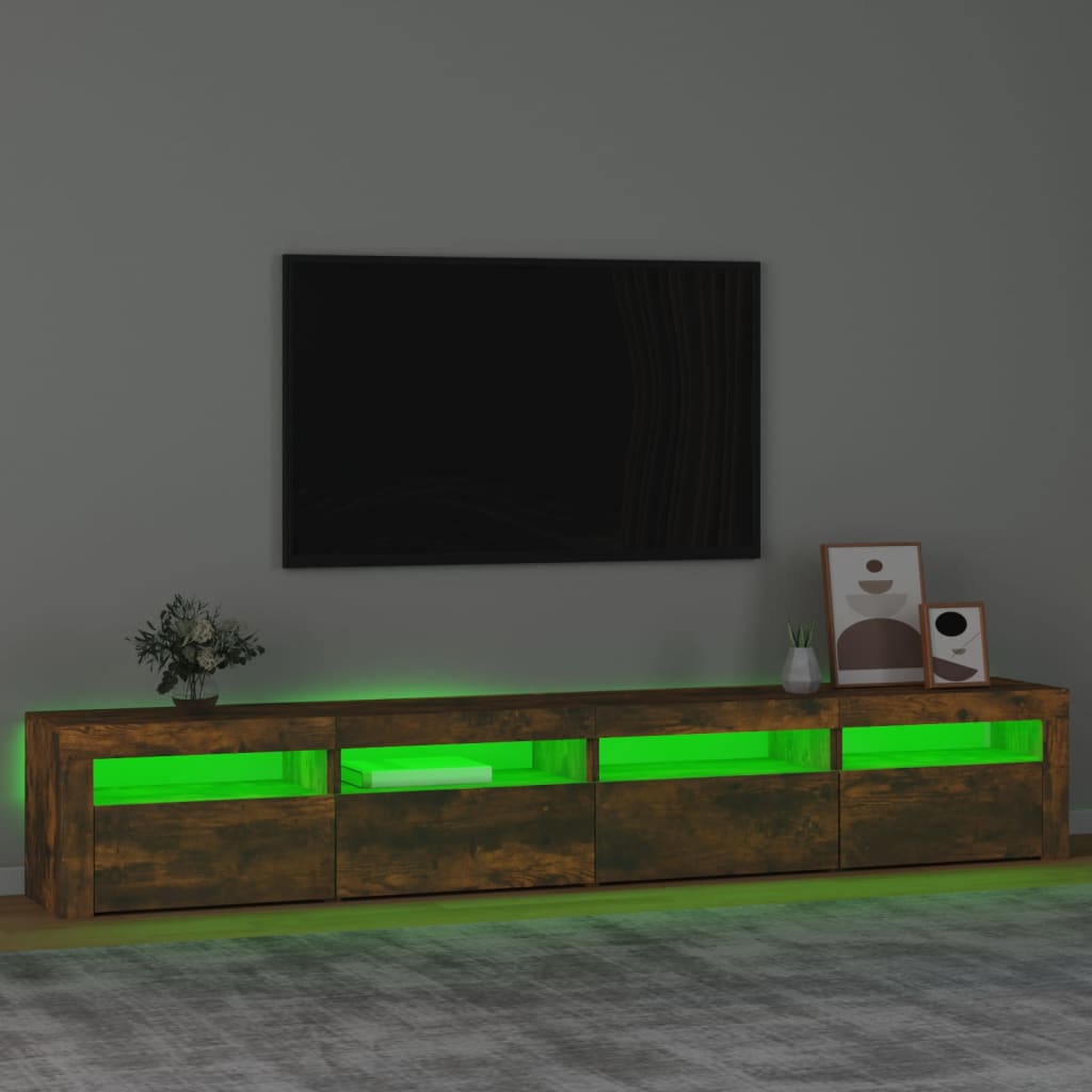 vidaXL Meuble TV avec lumières LED chêne fumé 240x35x40 cm
