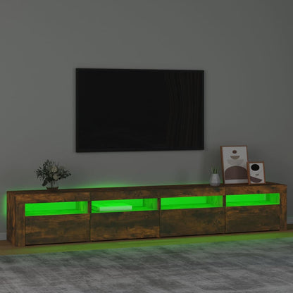 vidaXL Meuble TV avec lumières LED chêne fumé 240x35x40 cm