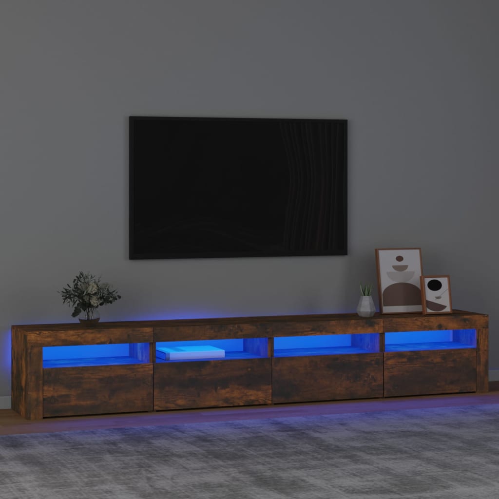 vidaXL Meuble TV avec lumières LED chêne fumé 240x35x40 cm