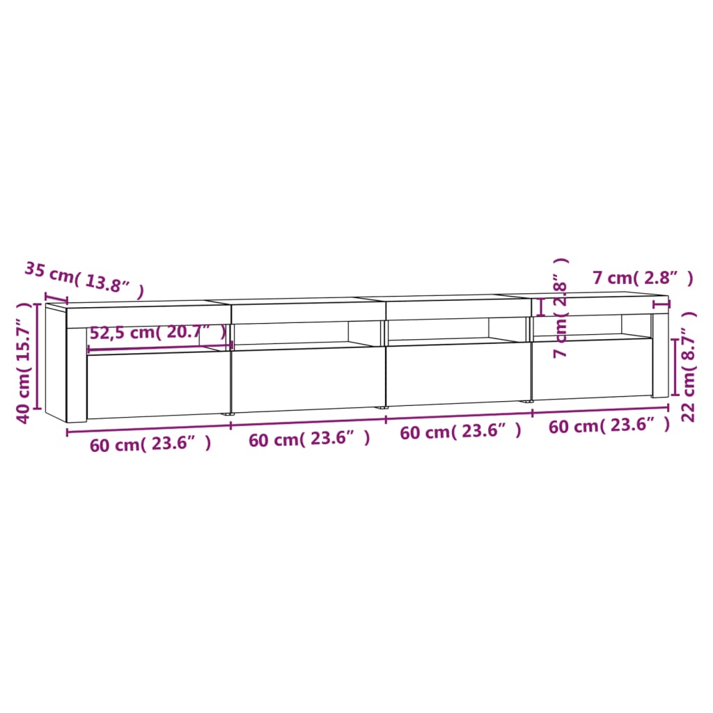 Meuble TV vidaXL avec lumières LED gris Sonoma 240x35x40 cm