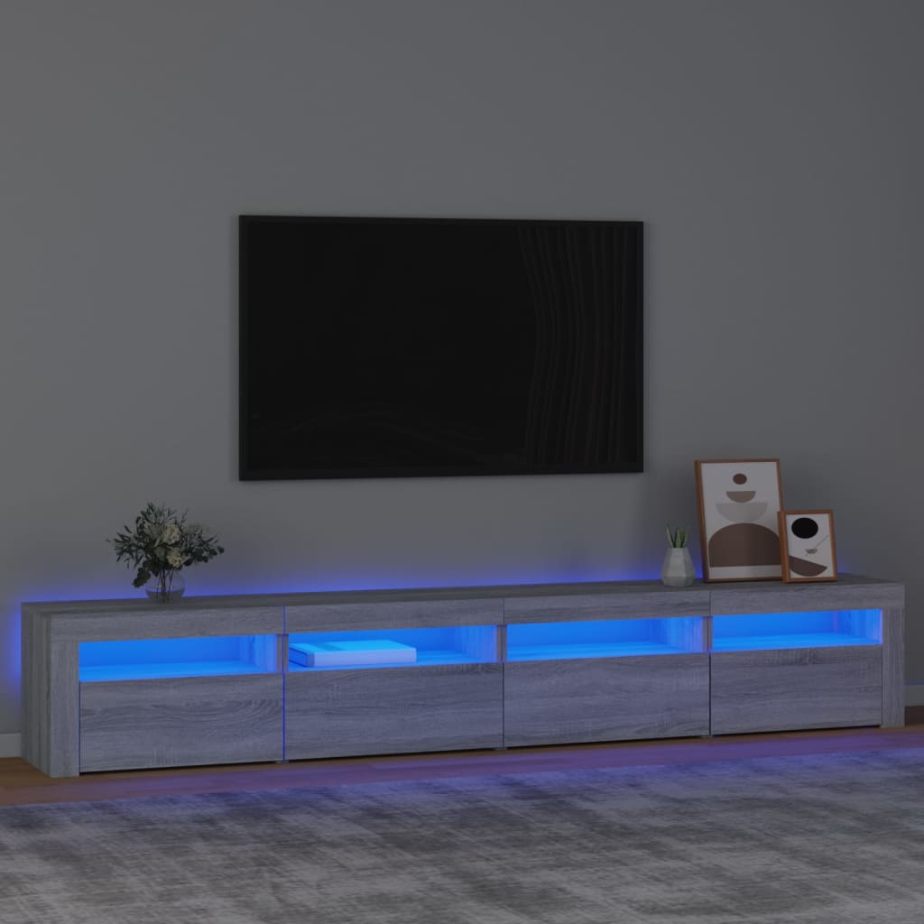 Meuble TV vidaXL avec lumières LED gris Sonoma 240x35x40 cm