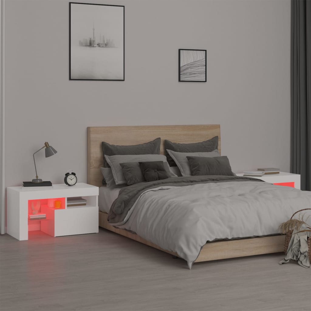 vidaXL Nachttische 2 Stk. mit LED-Leuchten Weiß 70x36,5x40 cm