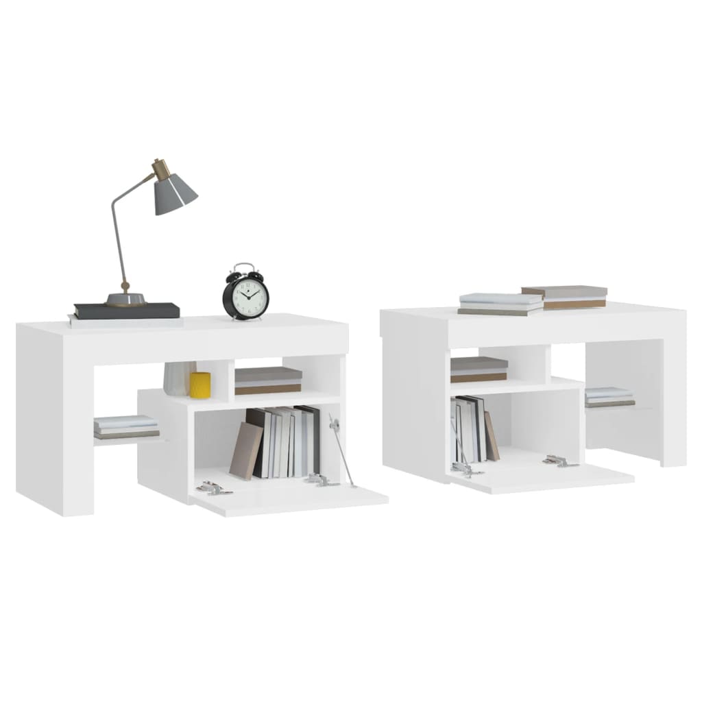 vidaXL Nachttische 2 Stk. mit LED-Leuchten Weiß 70x36,5x40 cm