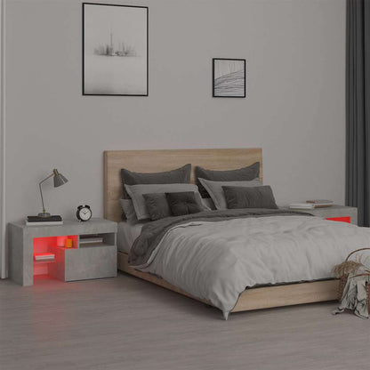 vidaXL Nachttische 2 Stk. mit LED-Leuchten Betongrau 70x36,5x40 cm
