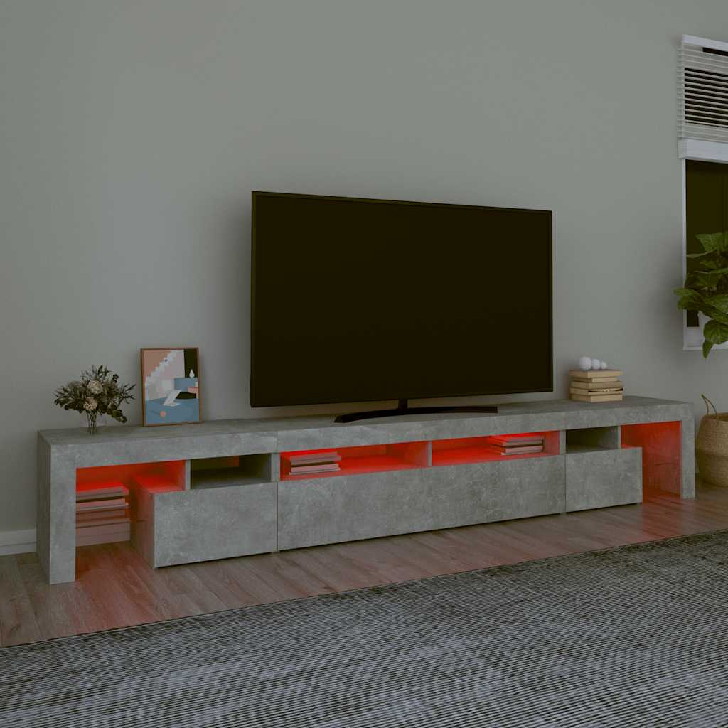 vidaXL TV-Schrank mit LED-Leuchten Betongrau 260x36,5x40 cm