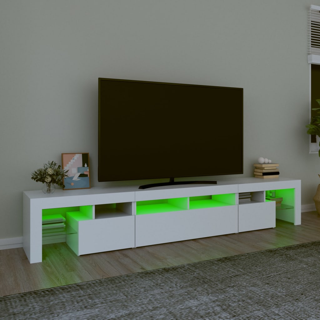 vidaXL Meuble TV avec lumières LED Blanc 230x36,5x40 cm