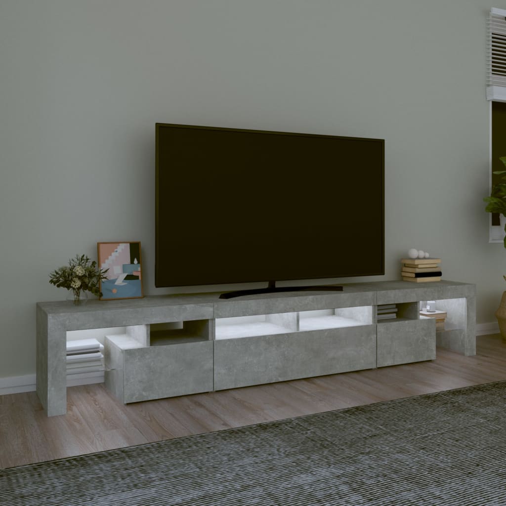 Meuble TV vidaXL avec lumières LED gris béton 230x36,5x40 cm