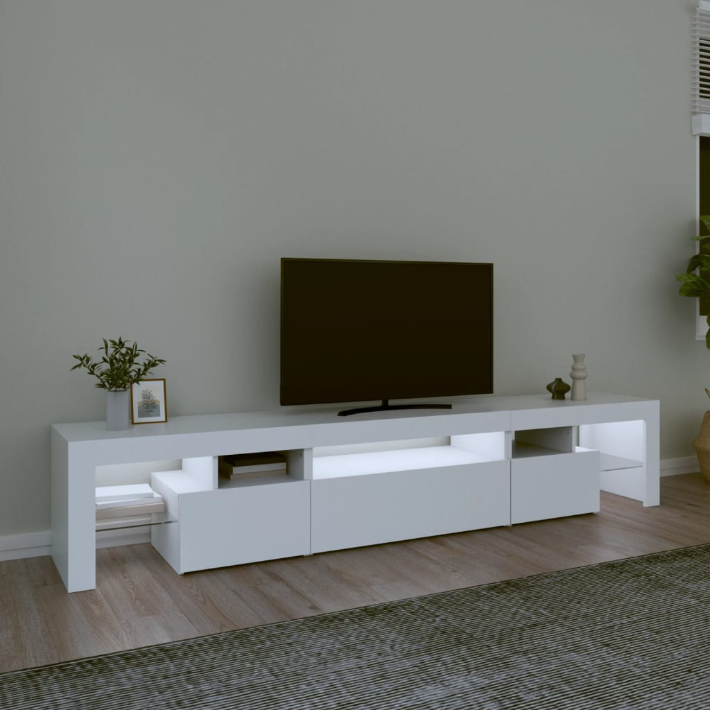vidaXL Meuble TV avec lumières LED Blanc 215x36,5x40 cm
