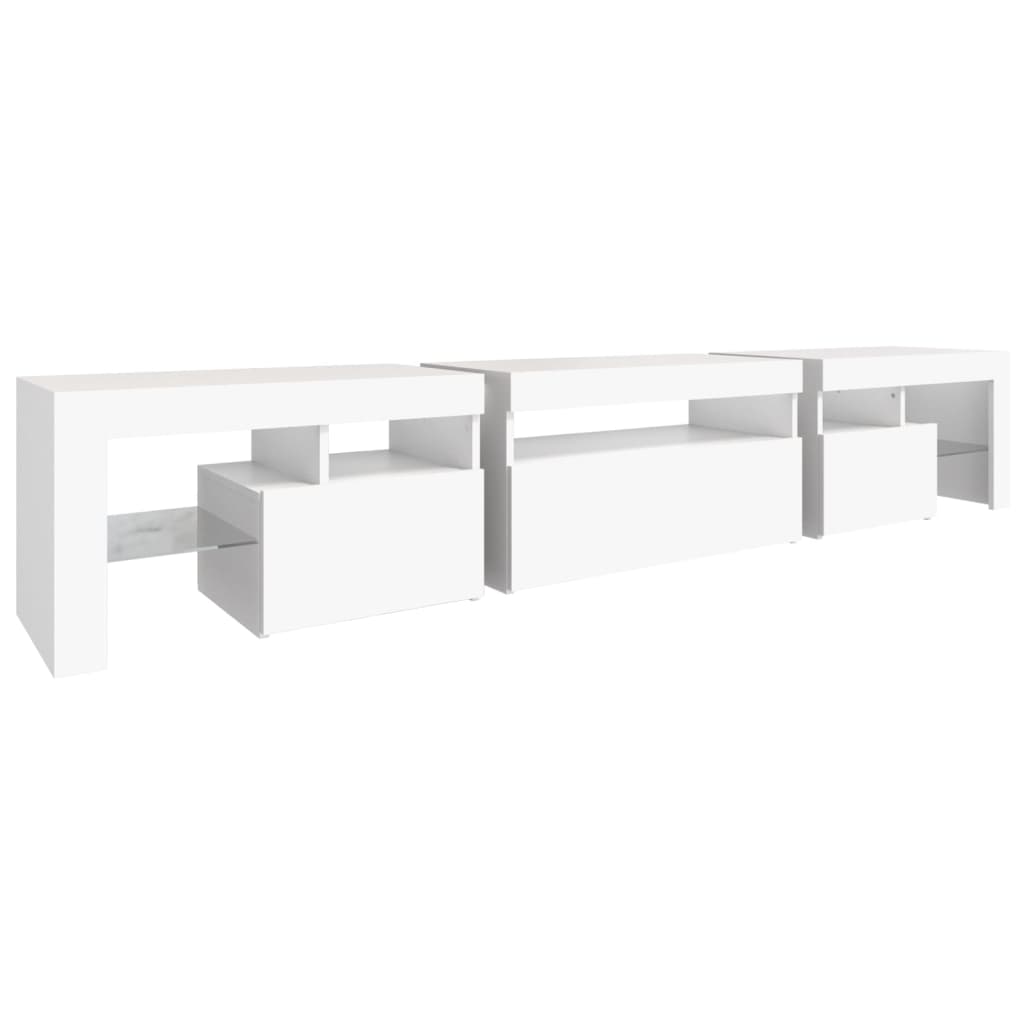 vidaXL Meuble TV avec lumières LED Blanc 215x36,5x40 cm