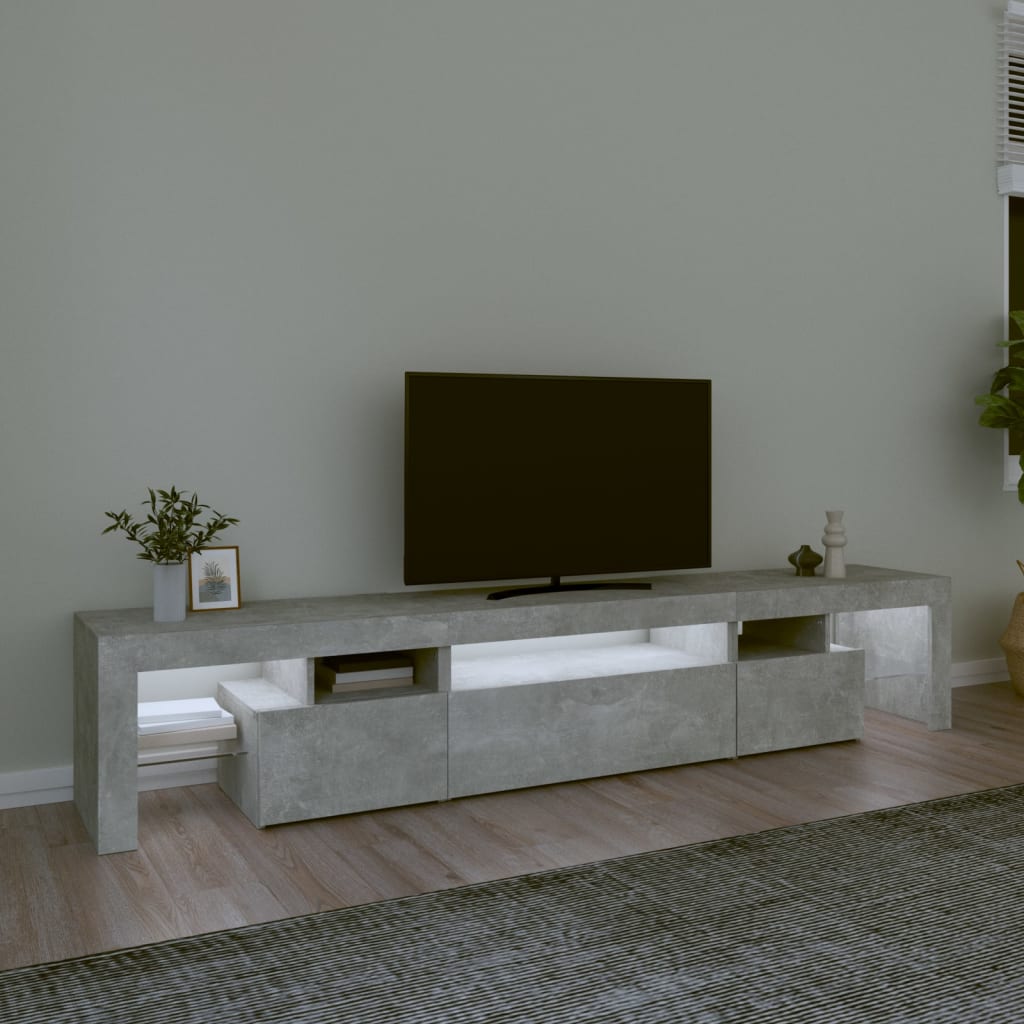vidaXL Meuble TV avec lumières LED Gris béton 215x36,5x40 cm