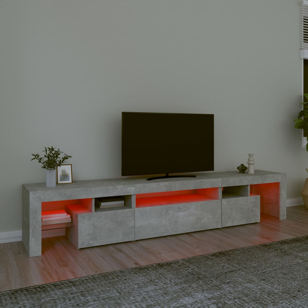 vidaXL Meuble TV avec lumières LED Gris béton 215x36,5x40 cm