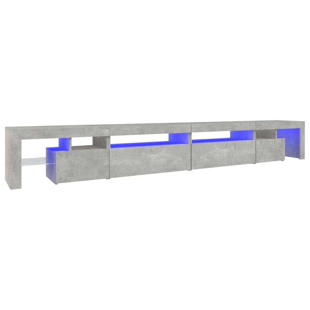 vidaXL Meuble TV avec lumières LED gris béton 290x36,5x40 cm