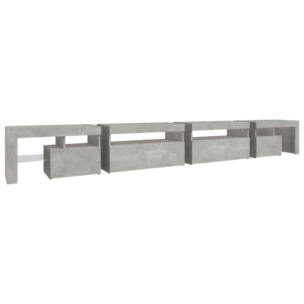 vidaXL Meuble TV avec lumières LED gris béton 290x36,5x40 cm