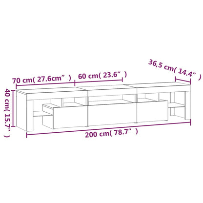 Meuble TV vidaXL avec lumières LED gris béton 200x36,5x40 cm