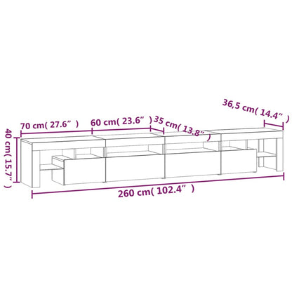 vidaXL Meuble TV avec lumières LED Blanc 260x36,5x40 cm