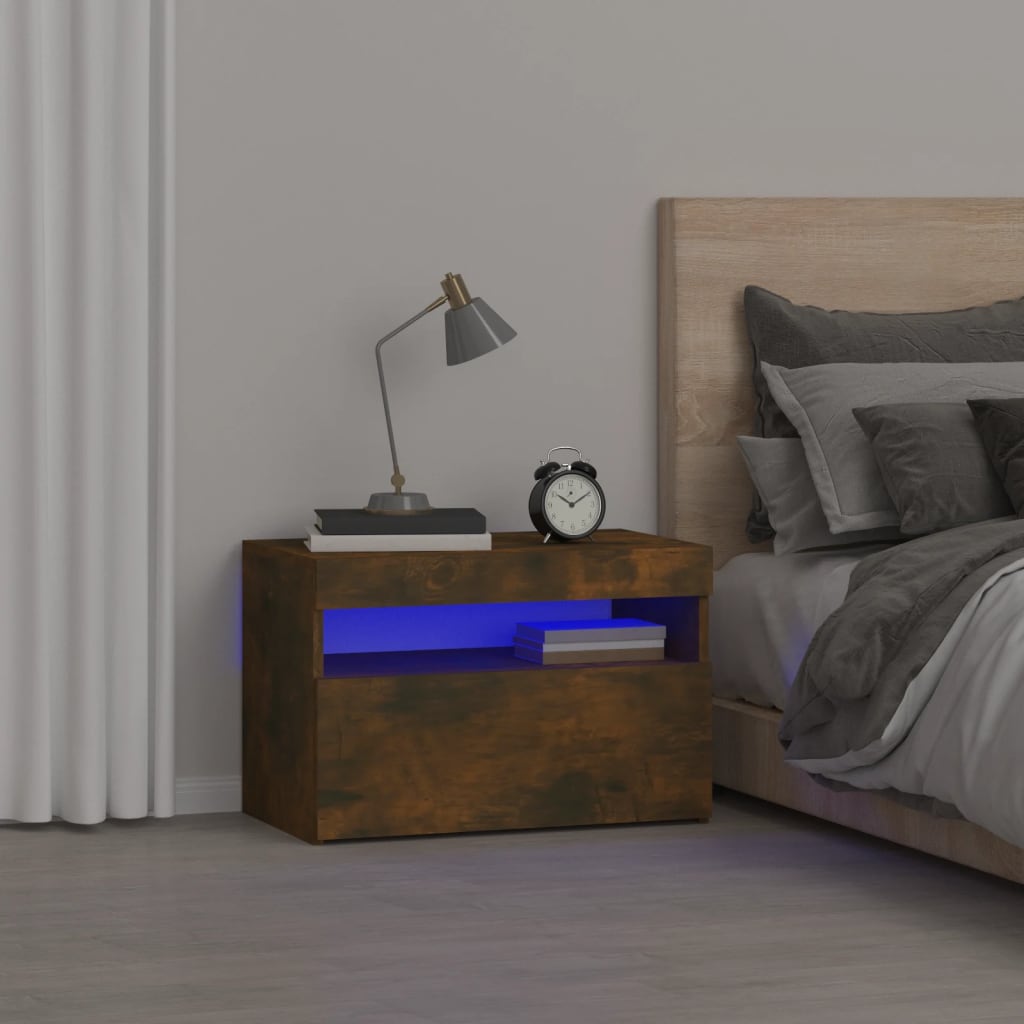 vidaXL Nachttisch mit LED-Leuchten Räuchereiche 60x35x40 cm