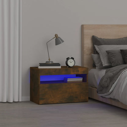 vidaXL Nachttisch mit LED-Leuchten Räuchereiche 60x35x40 cm