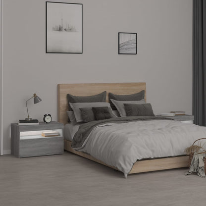 vidaXL Nachttische 2 Stk. mit LED-Leuchten Grau Sonoma 60x35x40 cm