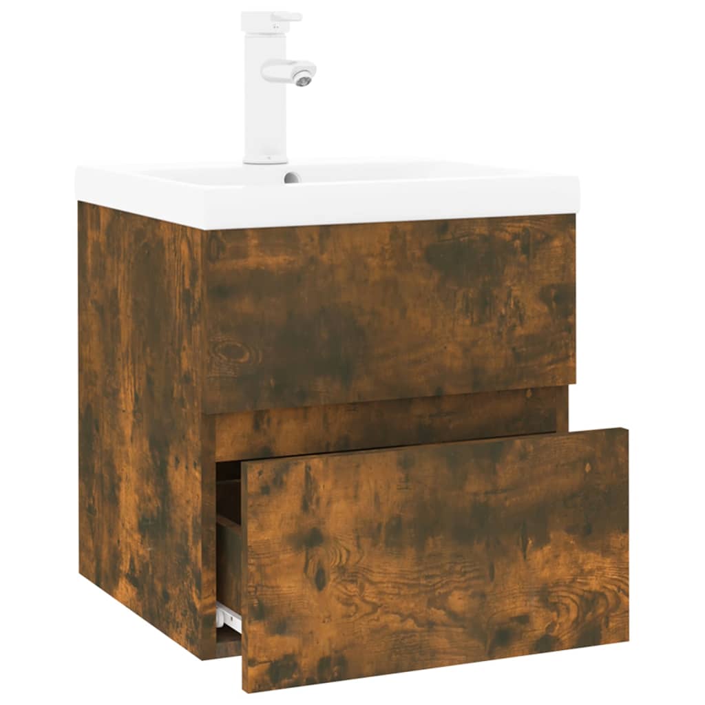 vidaXL Meuble sous-lavabo avec lavabo intégré Chêne fumé Bois d'ingénierie