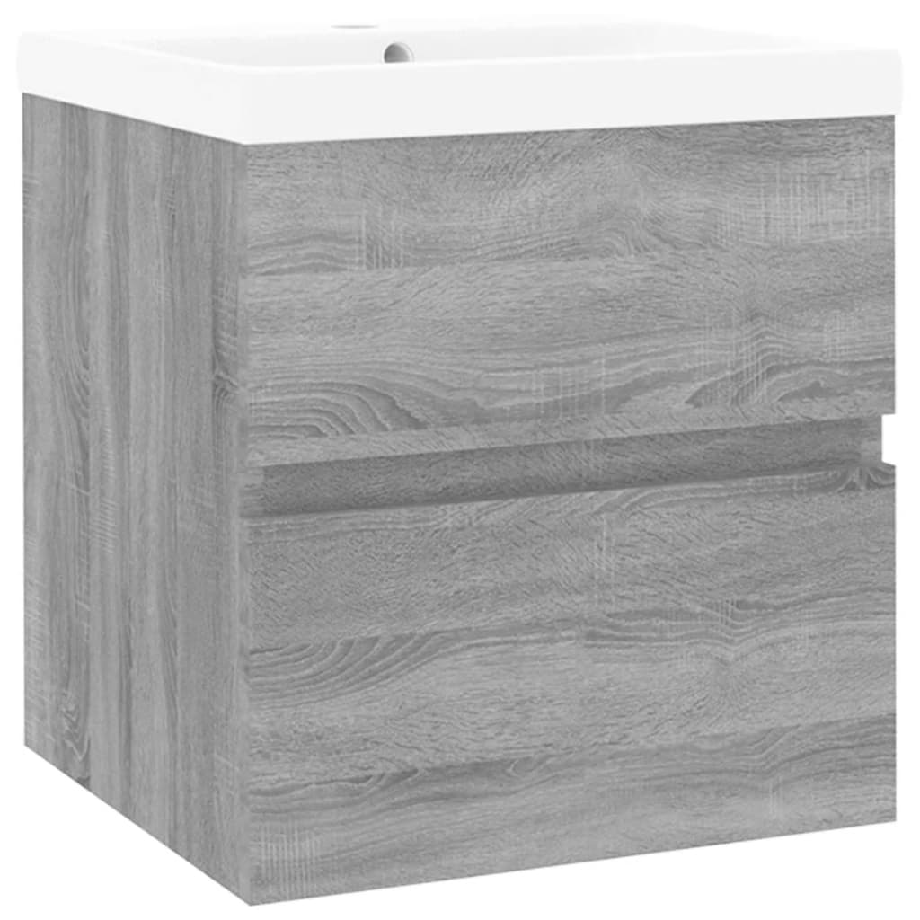 vidaXL Meuble de salle de bain avec lavabo intégré Gris Sonoma Aggloméré