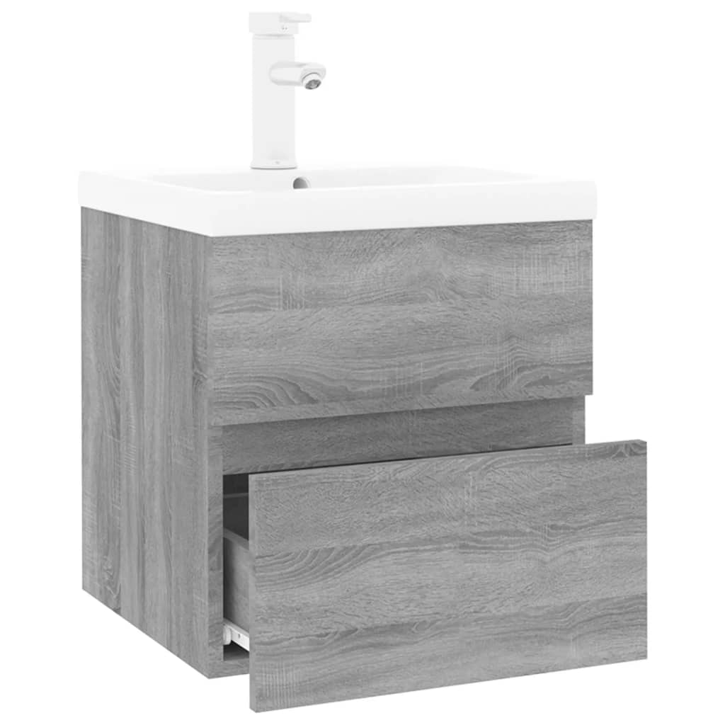 vidaXL Meuble de salle de bain avec lavabo intégré Gris Sonoma Aggloméré