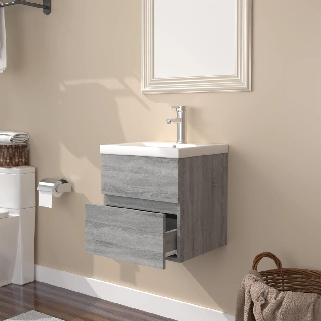 vidaXL Meuble de salle de bain avec lavabo intégré Gris Sonoma Aggloméré
