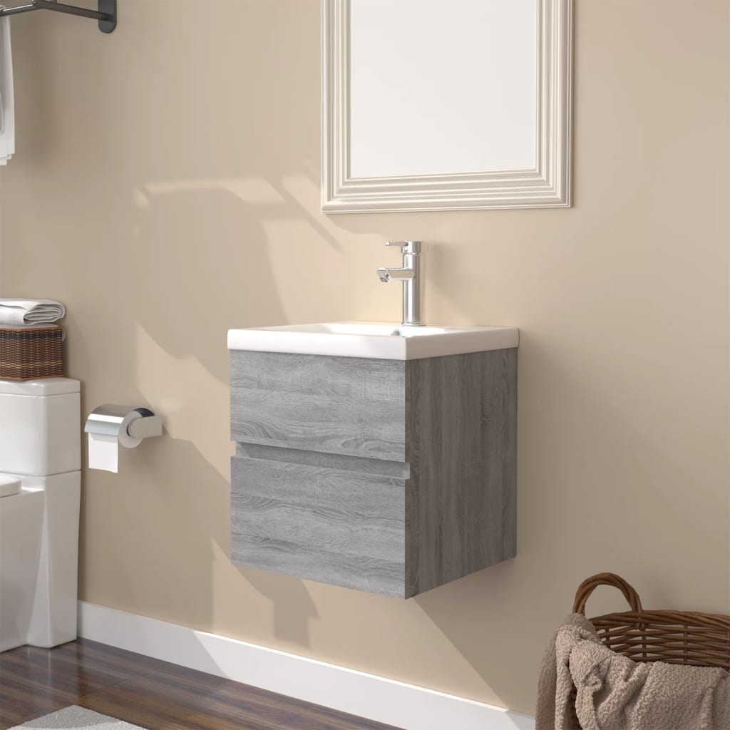 vidaXL Meuble de salle de bain avec lavabo intégré Gris Sonoma Aggloméré