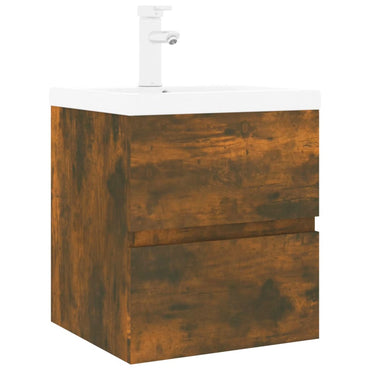 vidaXL Meuble sous-lavabo avec lavabo intégré Chêne fumé Bois d'ingénierie