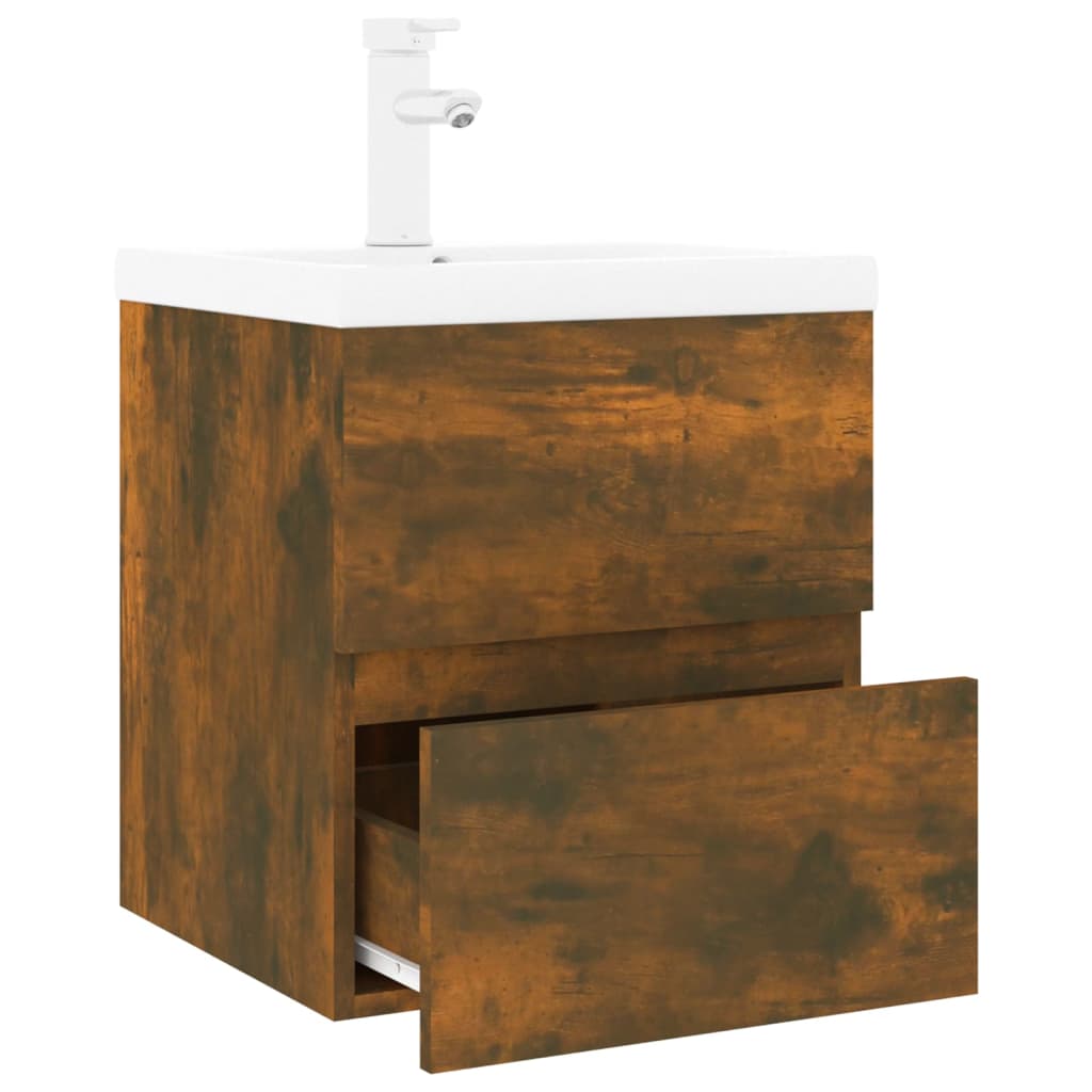 vidaXL Meuble sous-lavabo avec lavabo intégré Chêne fumé Bois d'ingénierie