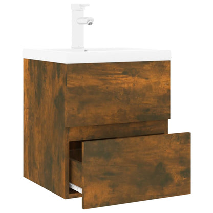 vidaXL Meuble sous-lavabo avec lavabo intégré Chêne fumé Bois d'ingénierie