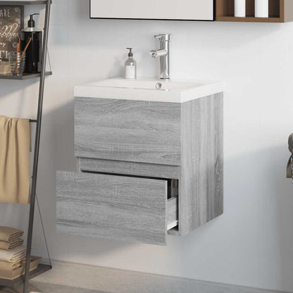vidaXL Meuble de salle de bain avec lavabo intégré Gris Sonoma Aggloméré