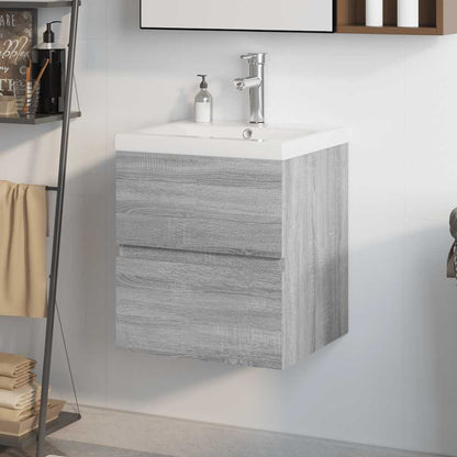 vidaXL Meuble de salle de bain avec lavabo intégré Gris Sonoma Aggloméré