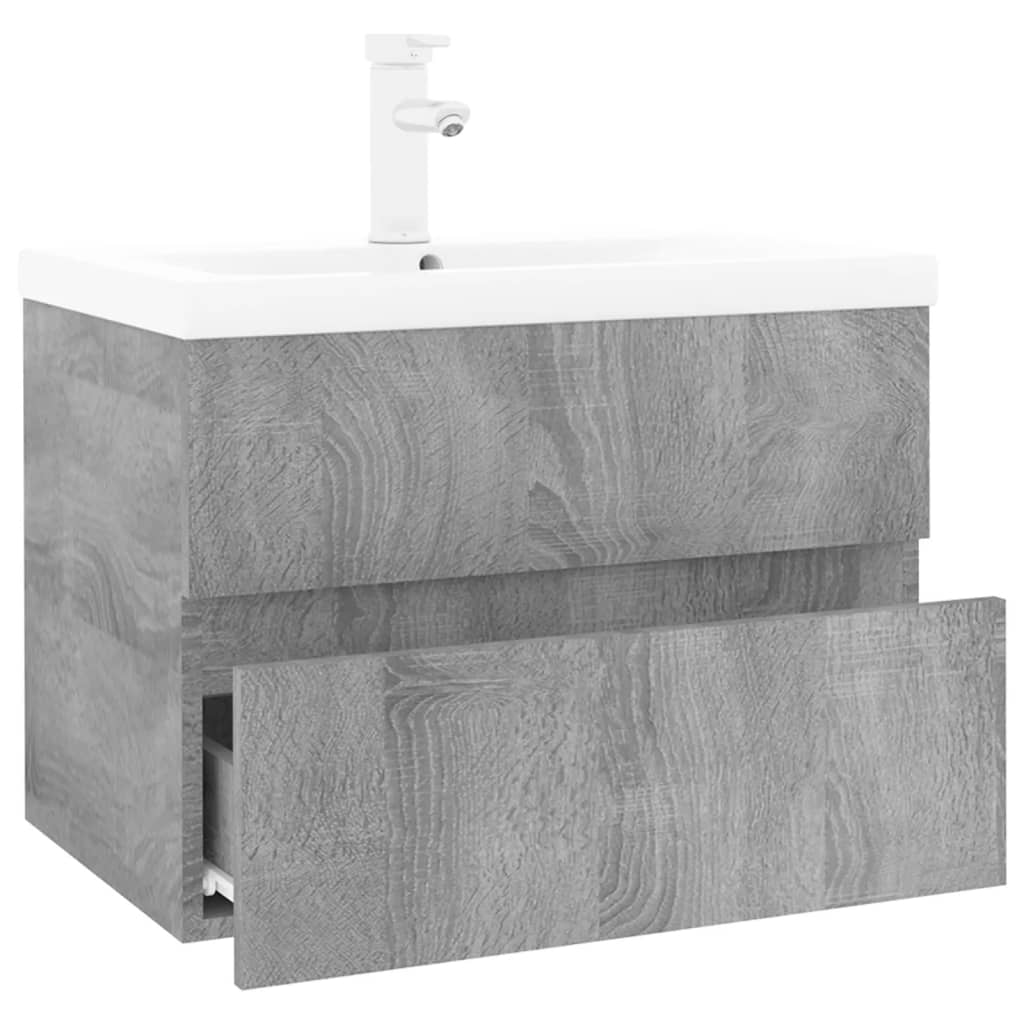vidaXL Waschbeckenschrank mit Einbaubecken Grau Sonoma Holzwerkstoff