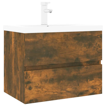 vidaXL Meuble sous-lavabo avec lavabo intégré Chêne fumé Bois d'ingénierie