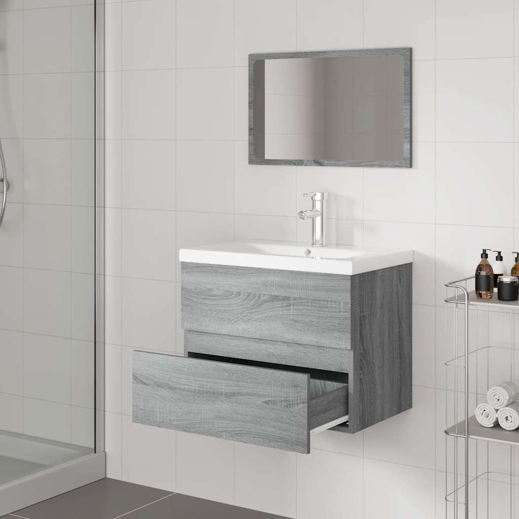 vidaXL Badmöbel-Set Grau Sonoma Holzwerkstoff