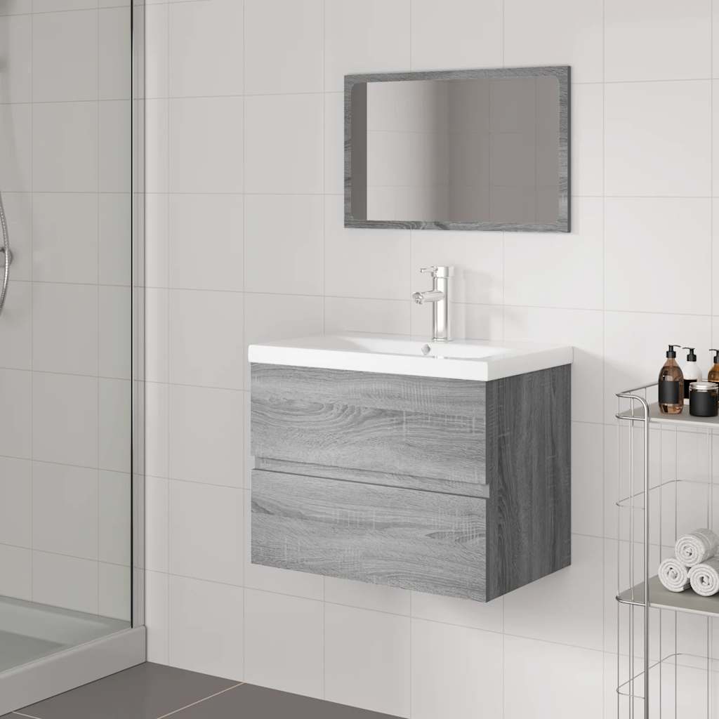 vidaXL Badmöbel-Set Grau Sonoma Holzwerkstoff