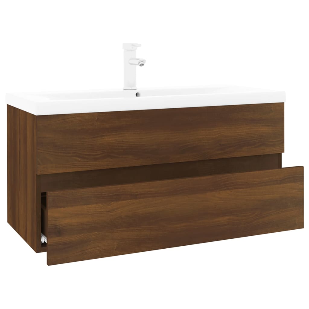 vidaXL Meuble sous lavabo avec lavabo intégré marron chêne aggloméré