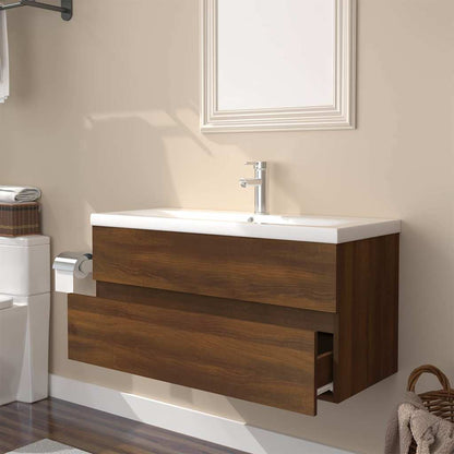 vidaXL Meuble sous lavabo avec lavabo intégré marron chêne aggloméré