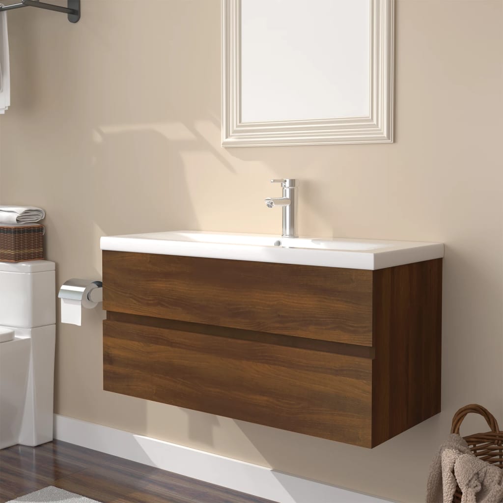 vidaXL Meuble sous lavabo avec lavabo intégré marron chêne aggloméré