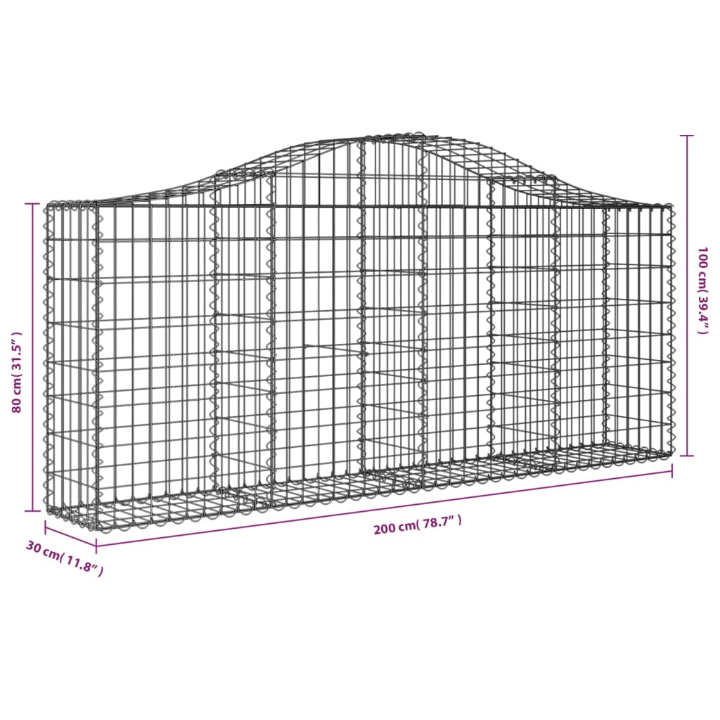 vidaXL Gabionenkorb mit Rundbogen 200x30x80/100 cm en fer galvanisé