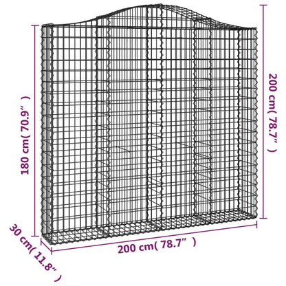 vidaXL Gabionenkorb mit Hochbogen 200x30x180/200 cm, Fer galvanisé